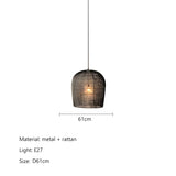 Modern Creative Led Pendant Lamp Handmade Rattan Bedside Dining Room Bar Chandelier Bedroom Bedside Lamp Hanging Light Fixture