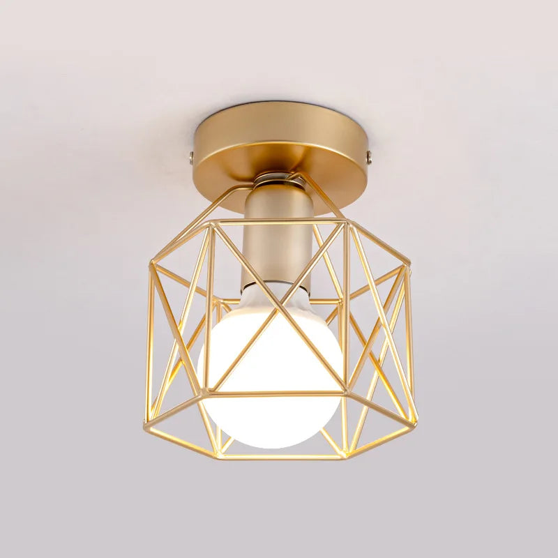 Golden Retro Ceiling Lamp for Balcony Corridor with 7W Bulb E27 Metal LED Ceiling Lights for living Room Bedroom Porch 110-220V