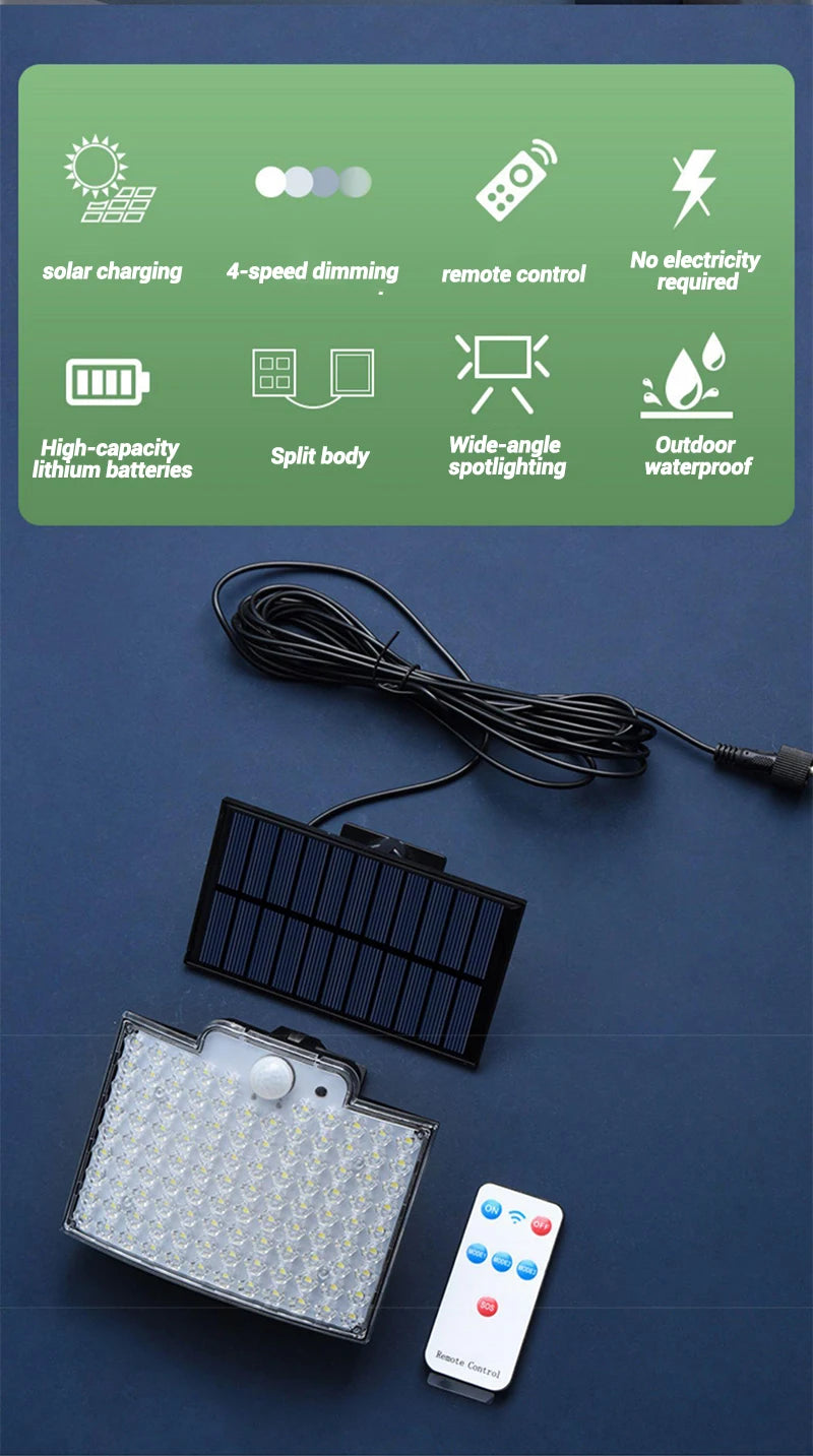 106LED Solar Light Outdoor Waterproof with Motion Sensor Floodlight Remote Control 3 Modes for Patio Garage Backyard Solar Lamp