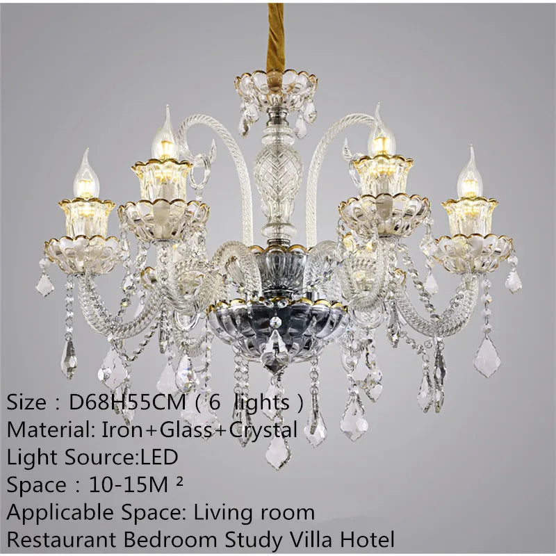 European Luxury Crystal Chandelier LED Living Room Restaurant Bedroom Villa  Hotel Duplex Building Candle Pendent Lamp