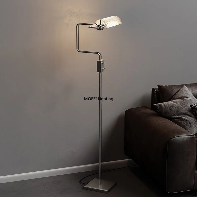 Modern LED Floor Lamp Steel Transparent Glass Shade Vertical Standing Light Bedroom Living Room Indoor Atmosphere Home Decor