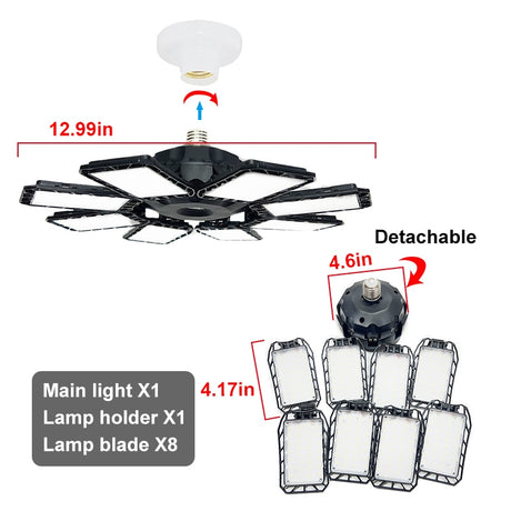 100-200W Led Garage Light E27/E26 Big Lamp Adjustable Deformable Bulb Ceiling Light for Shop/Storage/Warehouse Workshop Lighting