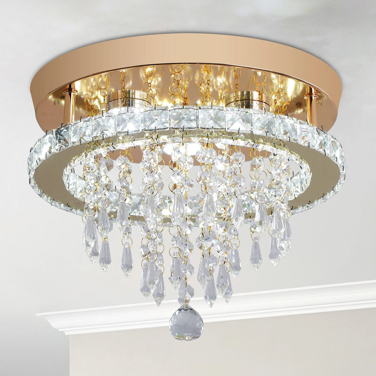 Luxury Crystal Chandelier Lustre Design Gold Modern Led Ceiling Light  Living Room Bedroom Hanging Lamp Lighting