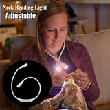 Neck Reading Light with 3 Colors & Dimmable Brightness - Portable Battery Operated Wearable LED Book Light for Crocheting, Knitting & Crafting