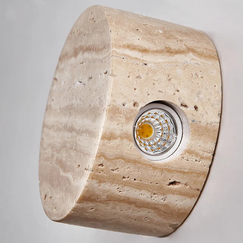 IWHD Home Decor LED Wall Light Fixture Coffee Corridor Living Room Nordic Modern Column Yellow Travertine Stone Wall Lamp Sconce