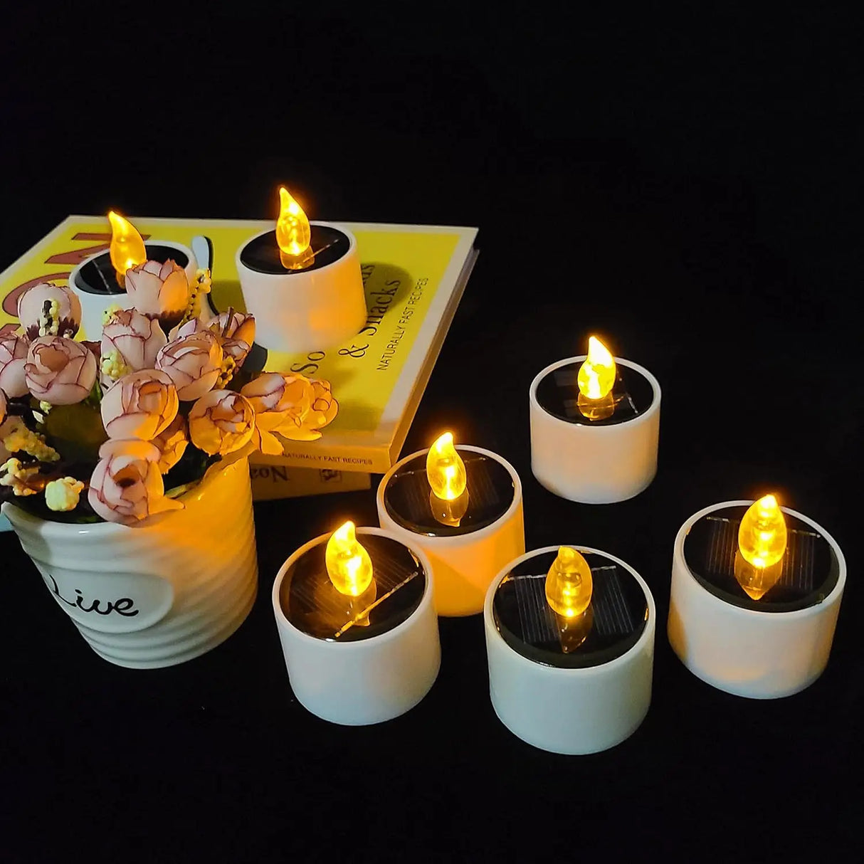 Solar Tea Light LED Candles Outdoor Waterproof Flameless Solar Tea Lights Rechargeable Candles for Party Garden Home Deco
