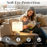 Marble Touch Table Lamp USB Rechargeable Cordless Bedroom Bedside Small Glow Night Light Stone Base and Linen Fabric Shades