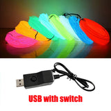 10/5/3/1M EL Wire Light Strip Battery USB Switch Neon Glowing String Lights DIY Rope Tube Halloween Blacklight Multicolor Decor
