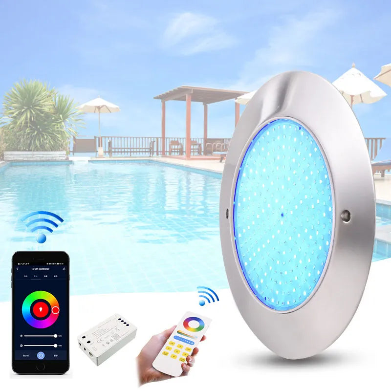 Ultra-Thin LED Stainless Steel Underwater Pool Lights RGB DC12V/24V Phone Tuya WIFI Controller Music IP68 Pipe Piscina Lamp