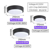 Outdoor Surface Mounted LED Ceiling Lamp 12W/15W/20W Waterproof IP65 Round Bathroom Light Garden Porch Moistureproof Wall Lights