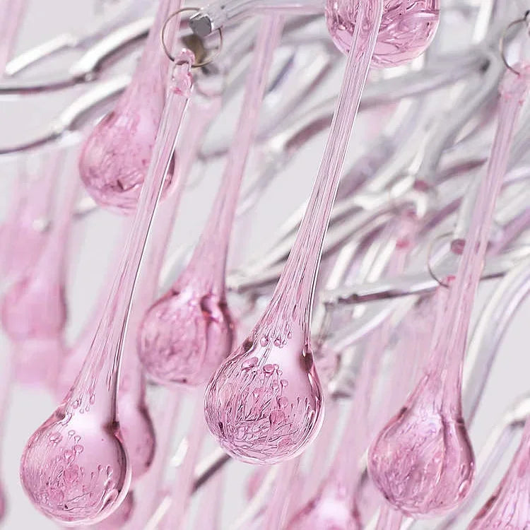 Light luxury living room pendant light creative girl pink branch shaped hall pendant branch water droplet restaurant