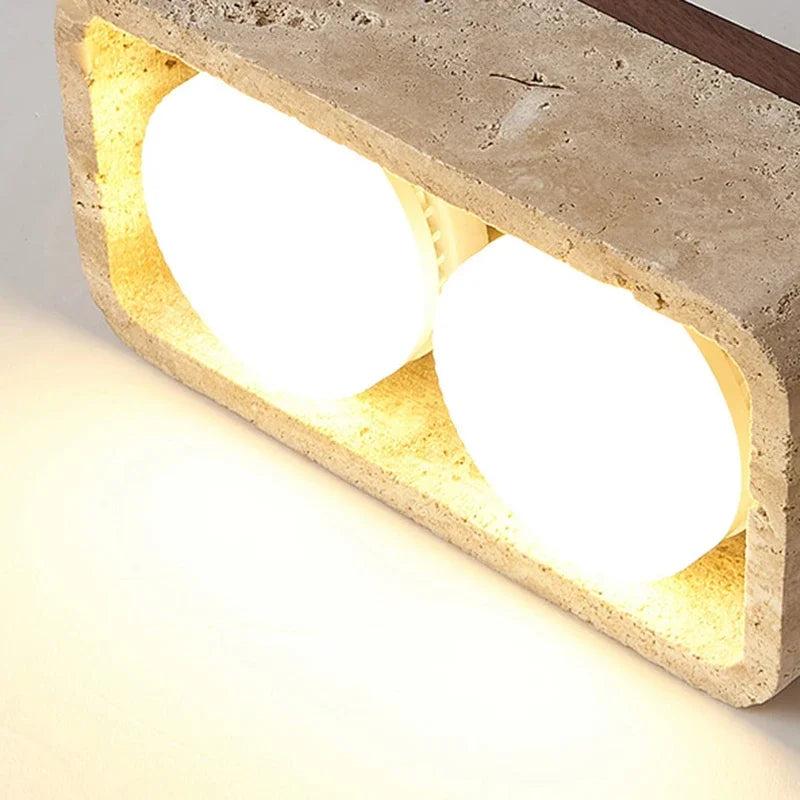 Square Yellow Travertine LED Recessed Ceiling Light - No Main Lamp Grid Spotlight Fixture for Living Room, Bedroom & Hallway