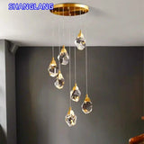 Nordic Villa Staircase Crystal Pendant Lights For Living Room Bedroom Kitchen Shop Home Decoration Chandelier Indoor Lighting