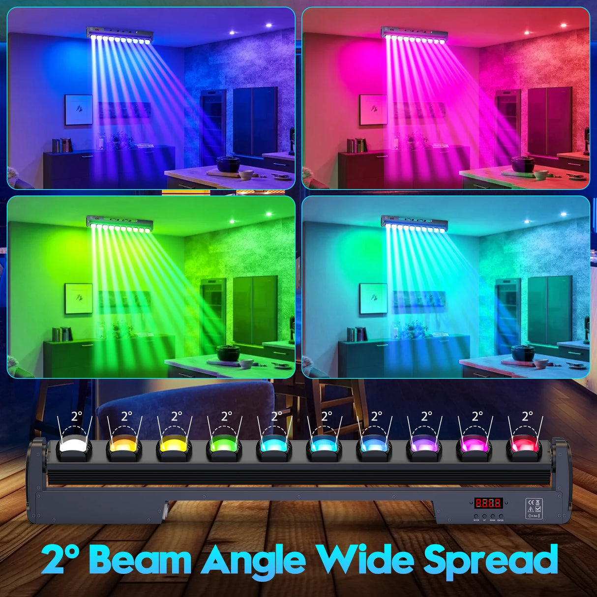 4-Pack 250W Beam Wall Wash Moving Head Lights (10x25W RGBW) - DMX Stage & Strobe Light Bar for DJ, Party & Club