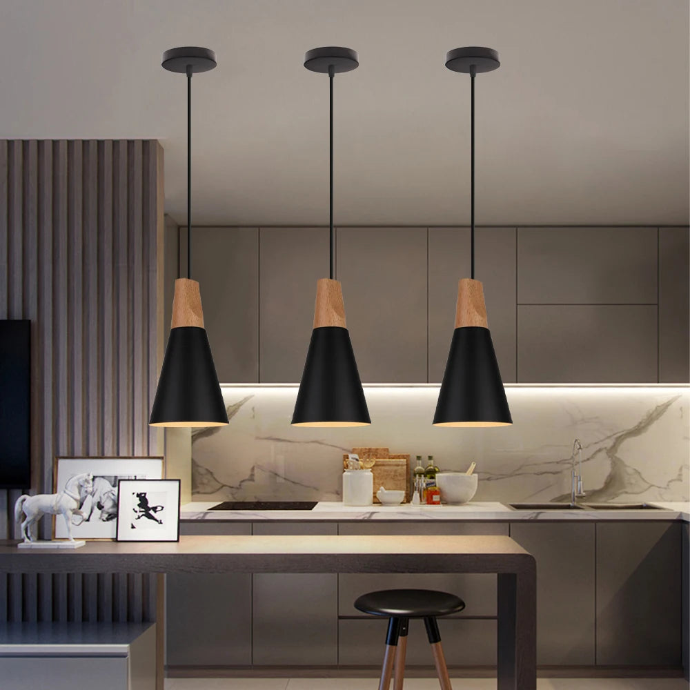 Modern Simple Pendant Lights Wood Nordic E27 Hanging Pendant Lamps Restaurant Bar Living Room Bedside Lighting Fixture Luminaire