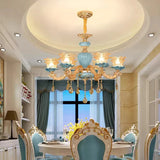 Large Blue Ceramic Chandelier Modern Crystal Glass Fixture Dining Room Contemporary Chandelier For Living Room Home Lighting