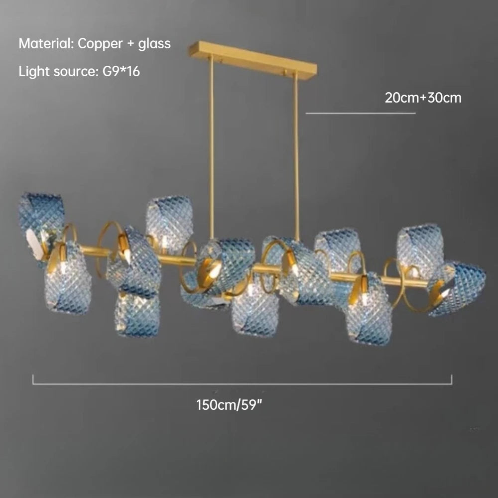 Creative All-copper Headboard Chandelier Light Luxury Individual All-copper Bedroom Blue Glass Lamp Indoor Home Decor G9 Bulb