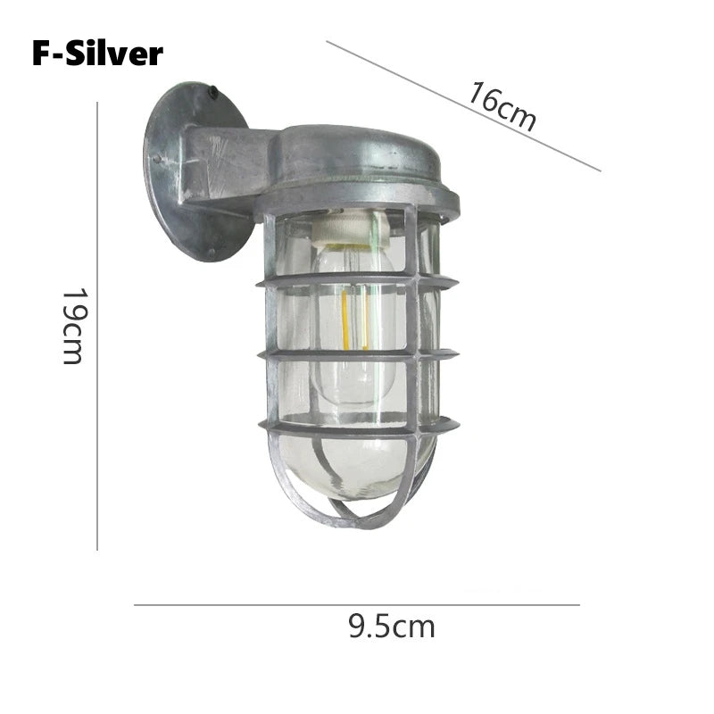Retro Aluminum Outdoor LED Wall Lamp E27 Waterproof Moisture Industrial Garden Porch Light Bathroom Balcony Glass Ceiling Light
