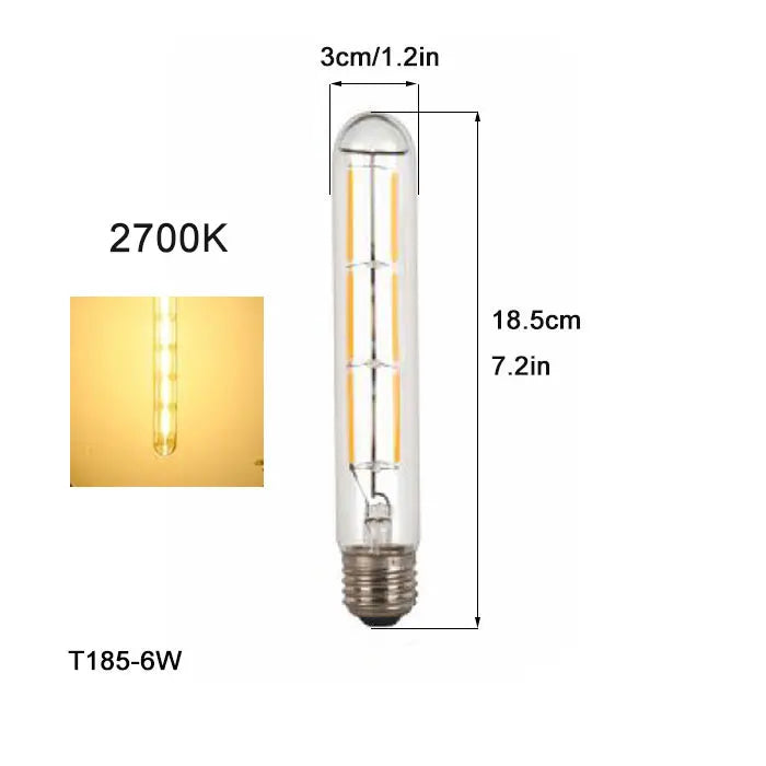 Vintage Tubular LED Filament Light Bulb - T10 T30 Long Tube 4W 6W 8W Edison Lamp