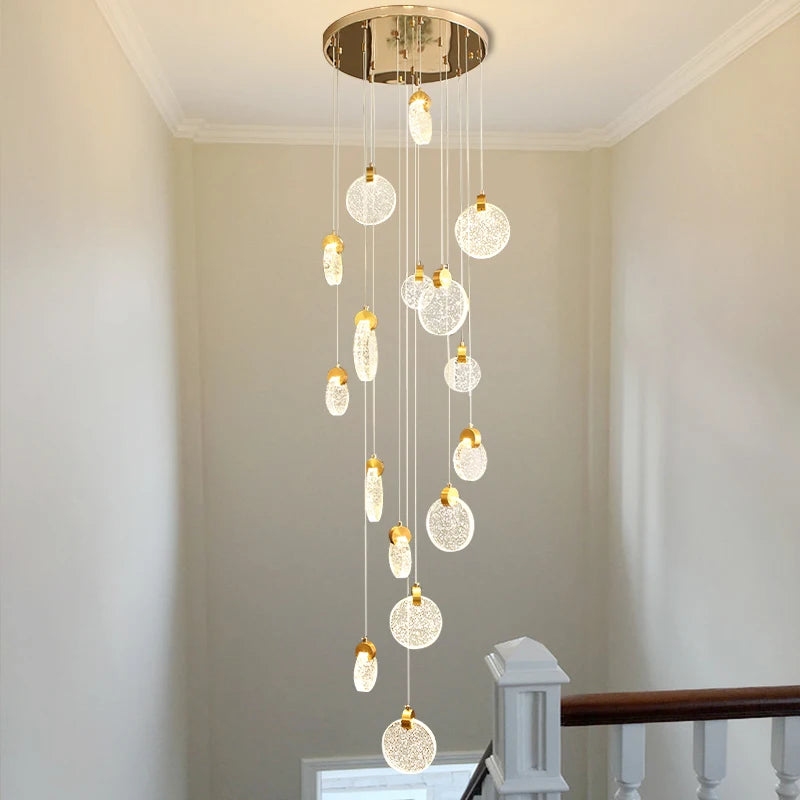 Duplex Staircase Pendant Lamps 2025 New Light Luxury Crystal Revolving Jump Floor Loft Apartment Living Room Long Chandeliers