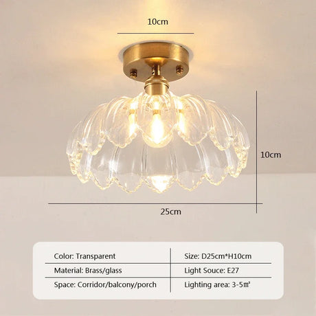 Retro LED Glass Ceiling Lights Nordic Brass Flower Aisle Decors Fixtures Living Room Corridor Balcony lamp Home Lighting Lusters'