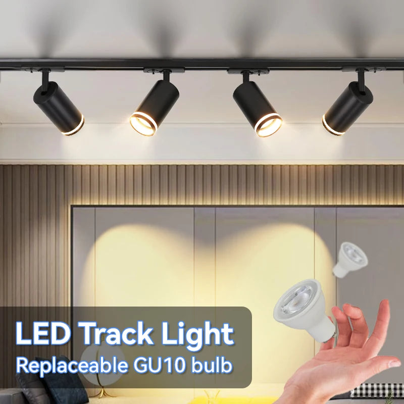 GU10 Track Light LED Interior Decoration Smart home Hallway Shop Rail Ceiling Lamp Fixture Replaceable Bulbs Led Spotlights Set