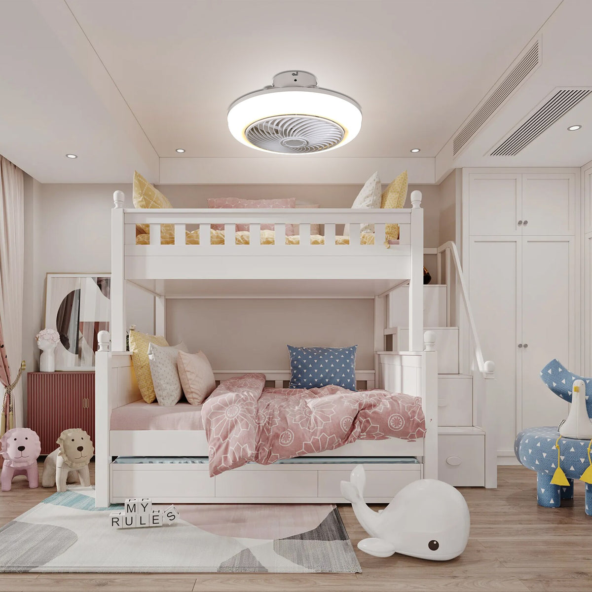 Ceiling Fan Light 18 inch With Remote Control For Bedroom Living Room 60W Switch Home Lamps Adjustable White/Warm/Cold