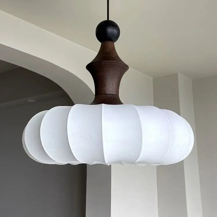 Nordic Modern Cloth & Wood Ceiling Chandelier - Minimalist Fabric Pendant Light Fixture for Living Room, Bedroom & Salon Decor