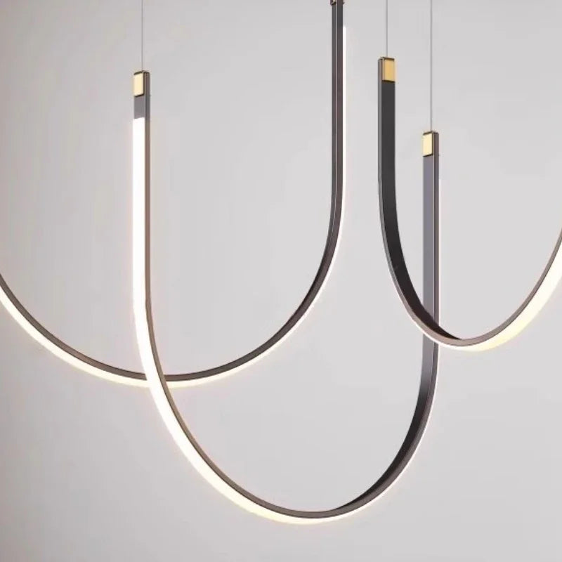 Minimalist Line Restaurant Chandelier Nordic Designer Creative Belt Art Villa Living Room Staircase Pendant Lights Home Decor