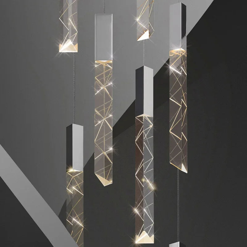 Modern Loft LED Chandelier K9 Crystal Chrome Duplex Stair Chandelier Living Room Hotel Ceiling Hanging Light Luxury Pendant Lamp
