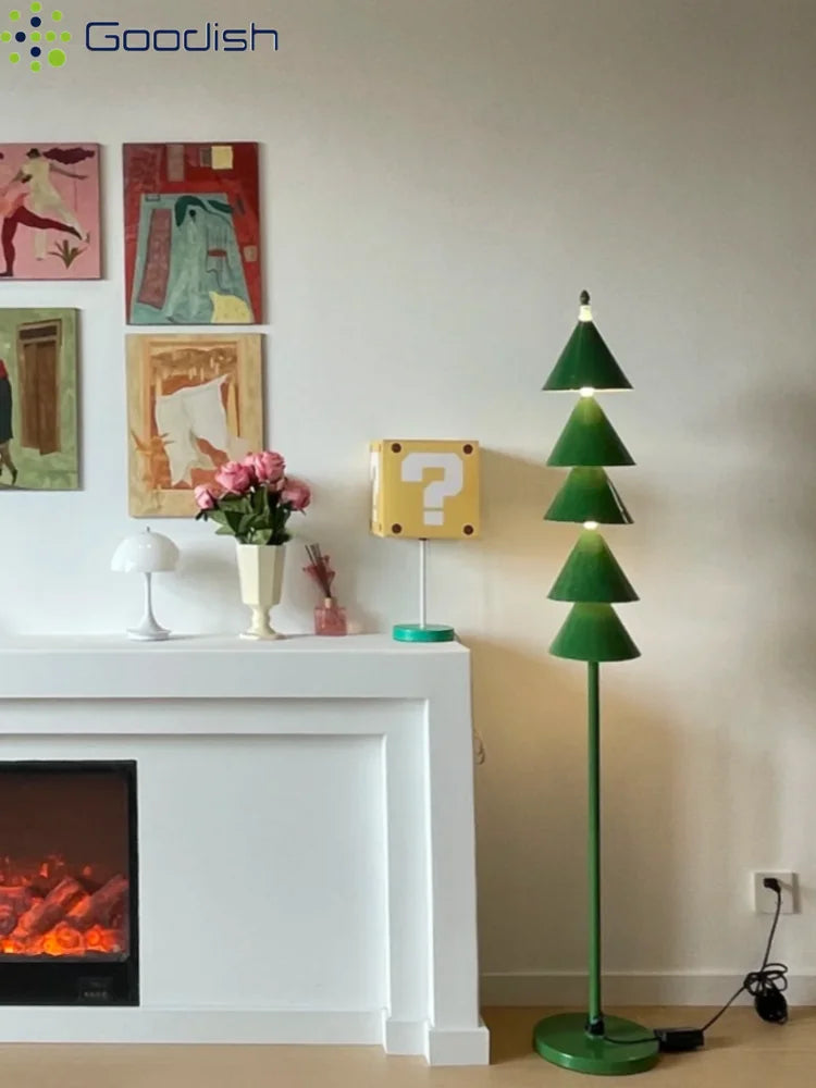 Janpanese Wabi-sabi Retro Art Creative Plated Atmosphere Green Tree Light LED Floor Lamp for Bedroom Home Decoration Chandelier
