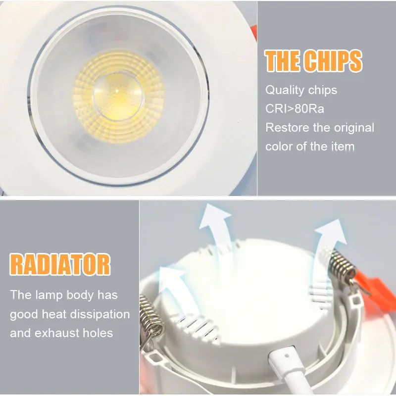 10Pcs LED Downlights 7W 9W Spot Lights 5W 12W 3W AC220V 110V COB Chip Recessed Ceiling Lamps For Home Illumination