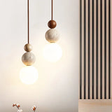 Luma Cream Style Yellow Travertine Pendant Lights, Nature Stone Wood Hanging Lamps for Bedroom Bedside Restaurant Kitchen Island
