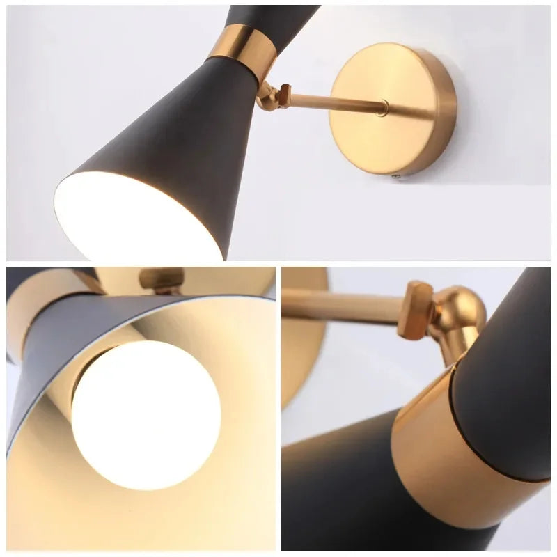 Nordic Minimalist Gold & Black Wall Sconce Lamp - Modern LED Lighting Fixture for Bedroom Bedside, Bathroom, Hallway Aisle & Hotel Decor