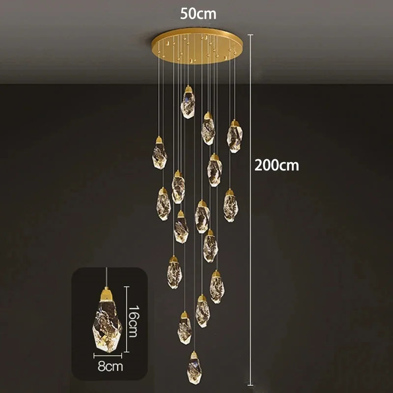 Modern Home Decoration Crystal Ceiling Lights Chandelier Staircase Pendant Lamp Living Room Hanging Lights Interior Lighting