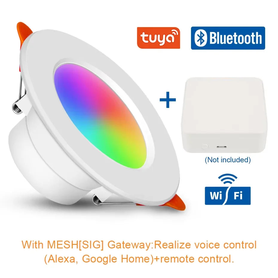 Tuya RGB Smart Bluetooth LED Ceiling Light AC85-265V 10W Recessed LED Downlight CCT Dimmable RGB Spotlight for Home Lighting