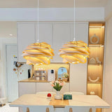 Modern Wood Petal Pendant Lamp, E27 Wooden Rose Chandelier for Kitchen Island Bedroom Living Room Ceiling Light Fixture
