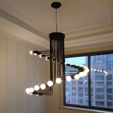Nordic Creative LED Ceiling Chandelier Black 16/26 Head Iron Hanging Light Coffee Bar Restaurant Spiral Pendant Decorate Fixture