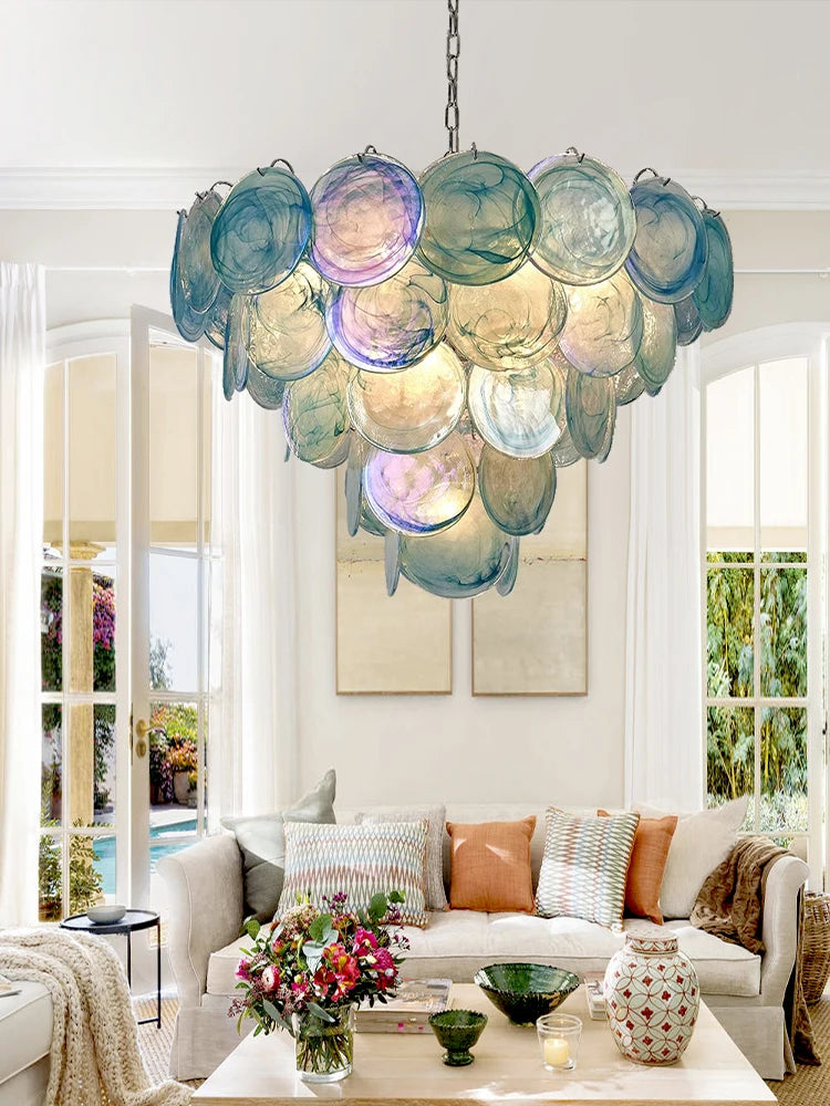 Blue Circle Glass Chandeliers Vintage Art American Classic Living Room Design Idea Home Deco Restaurant Hanging Lamps Lustre