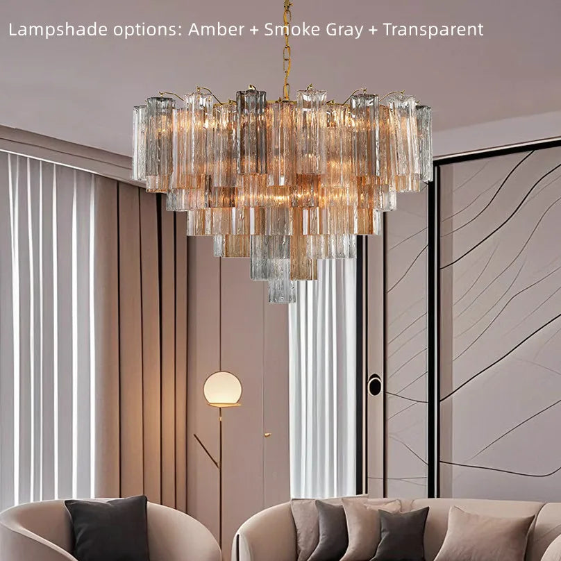 Modern Gold Silver Murano Glass Chandelier Dimmable 3-Color Adjustable Hanging Height Pendant Light Luster for Living Room 2026