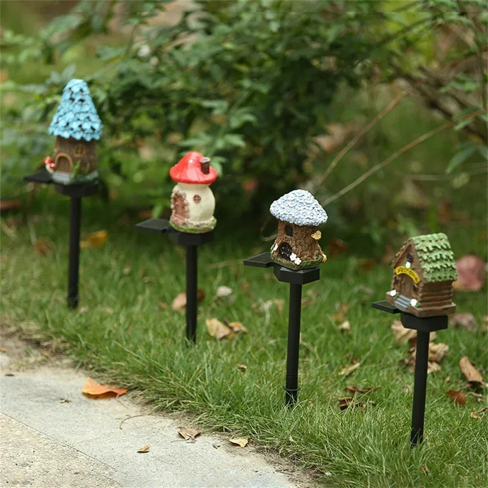Creative Solar Resin Mushroom House Light - Waterproof Outdoor Garden Decor
