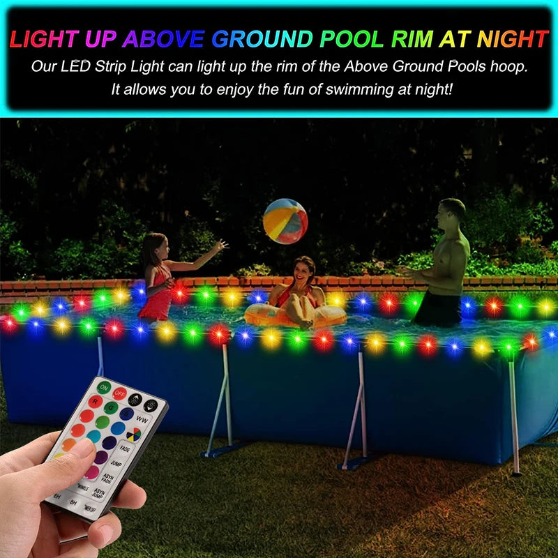 12M LED Rope Light Outdoor Waterproof Swimming Pool String Light 4 Modes Battery Operated Remote Control Trampoline String Light