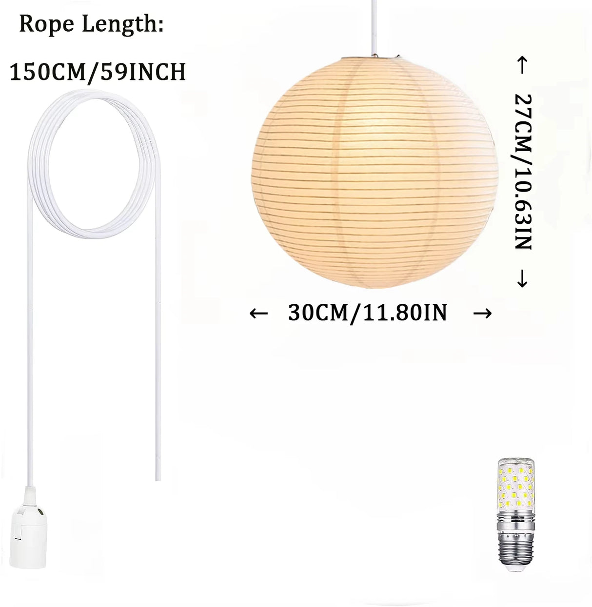 Noguchi Rice Paper Pendant Light Japanese Paper Hanging Lamps Minimalist Model Ceiling Paper Lantern Light for Home/Cafe Decor