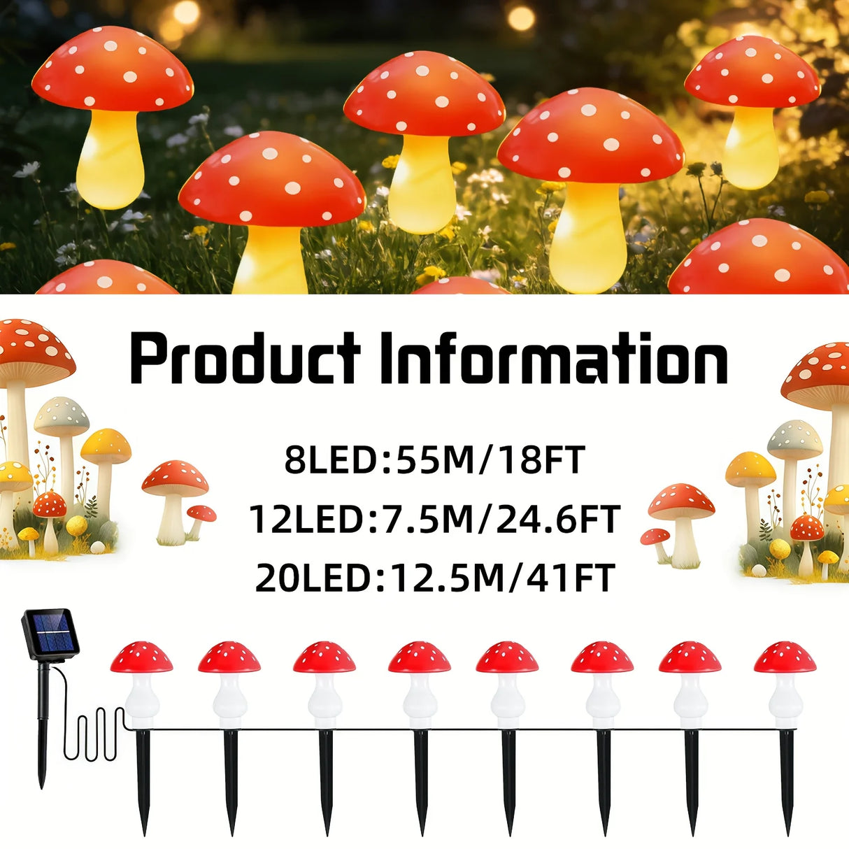 8/12/20 LED Solar Mushroom Stake Lights 8 Lighting Modes Outdoor Garden Path Lawn Decor for Easter Party Ambience