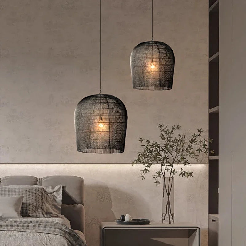 Modern Creative Led Pendant Lamp Handmade Rattan Bedside Dining Room Bar Chandelier Bedroom Bedside Lamp Hanging Light Fixture