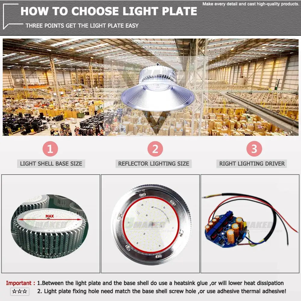 1Set LED High Bay Light DIY Replacement Kit (100W/150W/200W) 220V - High-Power Light Board + Driver for Warehouse & Garage Repair