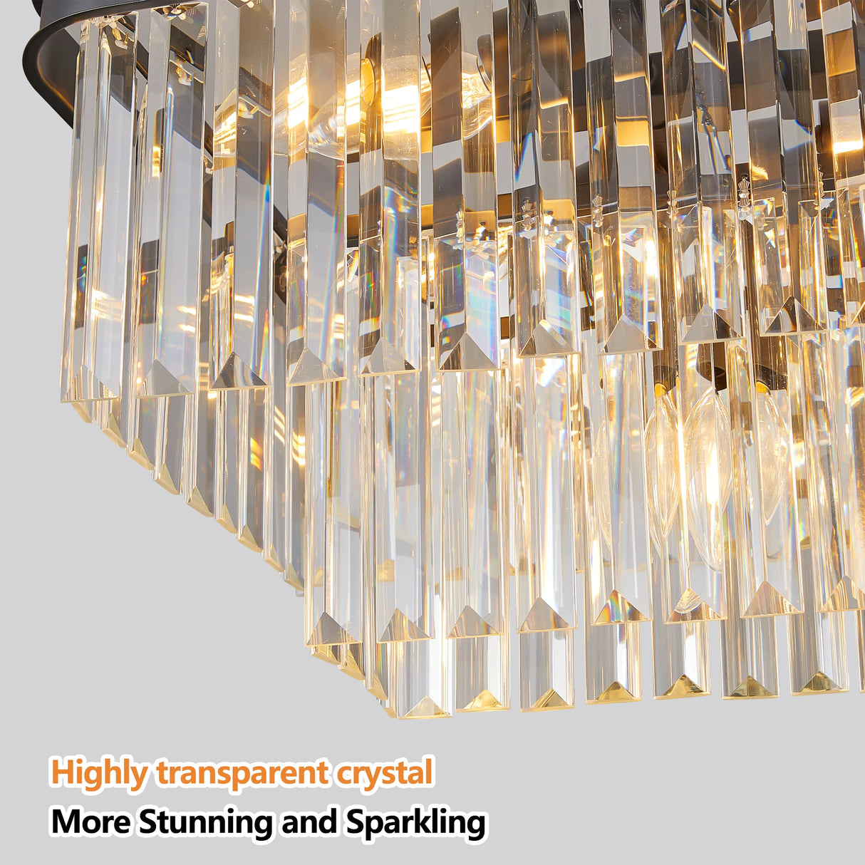 33.5 Inch ceiling lamp,Rectangular Black Crystal Chandelier Adjustable,E12 Modern Industrial Crystal Lights (Bulb Not Included)