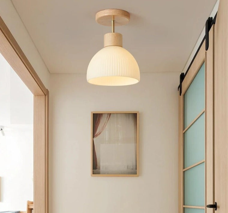 BOTIMI Wooden Ceiling Lights For Corridor White Glass Lampshade Dressing Room Surface Mounted wood Lamp Indoor Lighting