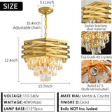 Modern Crystal Chandelier Gold Round for Dining Room for Living Room Entryway Foyer Bedroom Kitchen Pendant Light Fixtures
