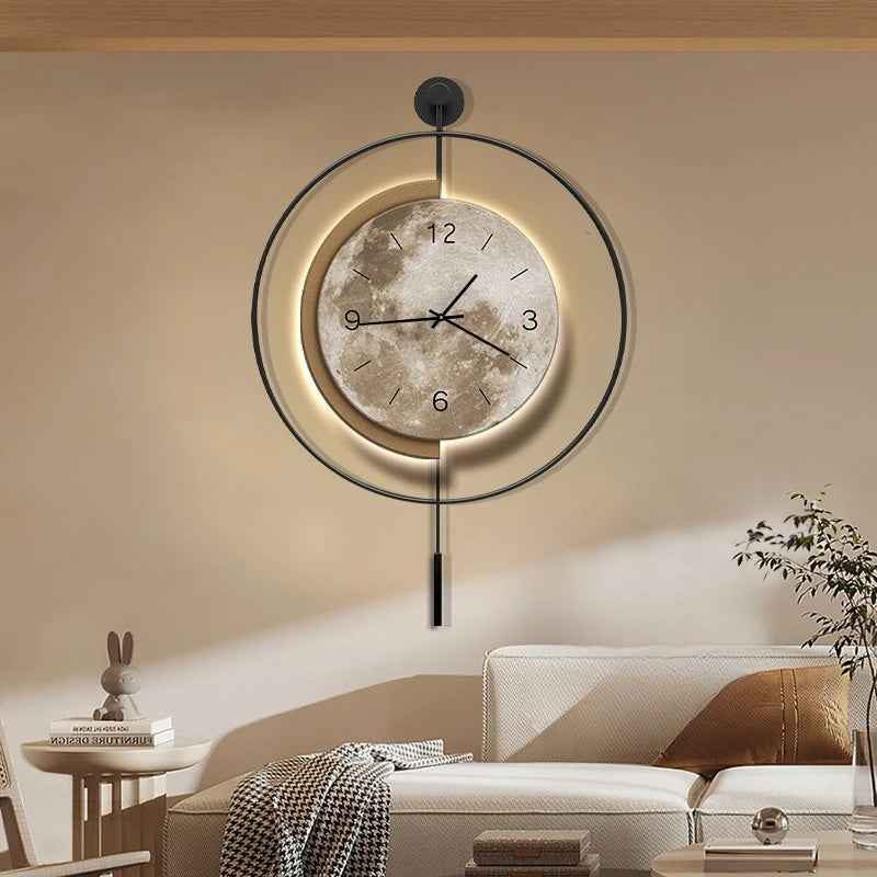 Minimalist Wall Clock Spanish Style Mute Moon Wall Decoration Clock Living Room Backdrop Home Decoration Creative Personalized